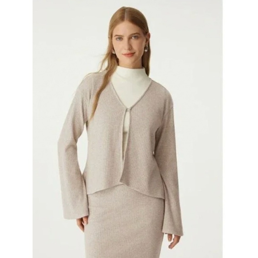 NWT OGL Thermal Rib Knit Flare Sleeve Front Hook Cardigan Heather Size Medium